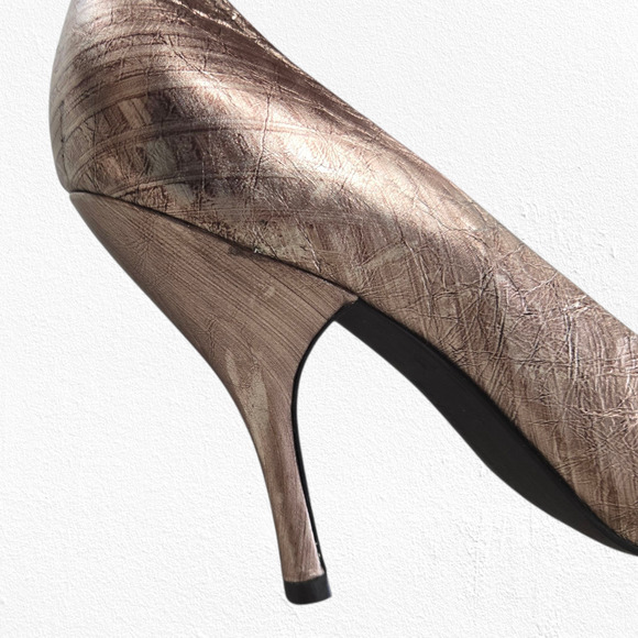 BCBGeneration Ariel Bronze Metallic Glam Leather Peep Toe Stiletto Heels Size 9 - Picture 10 of 15